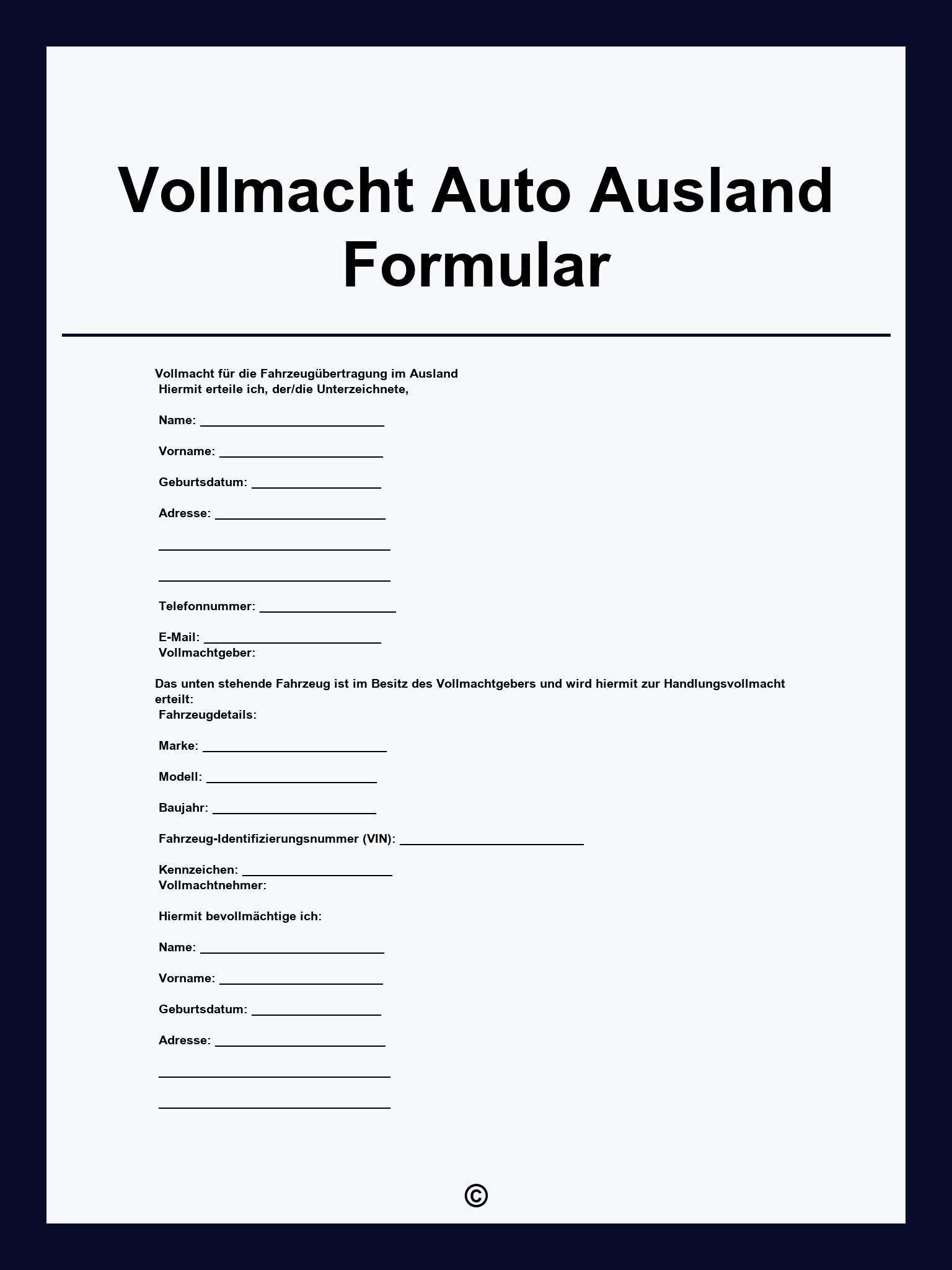 Adac Vollmacht Für Auto Vollmacht Auto Ausland Formular