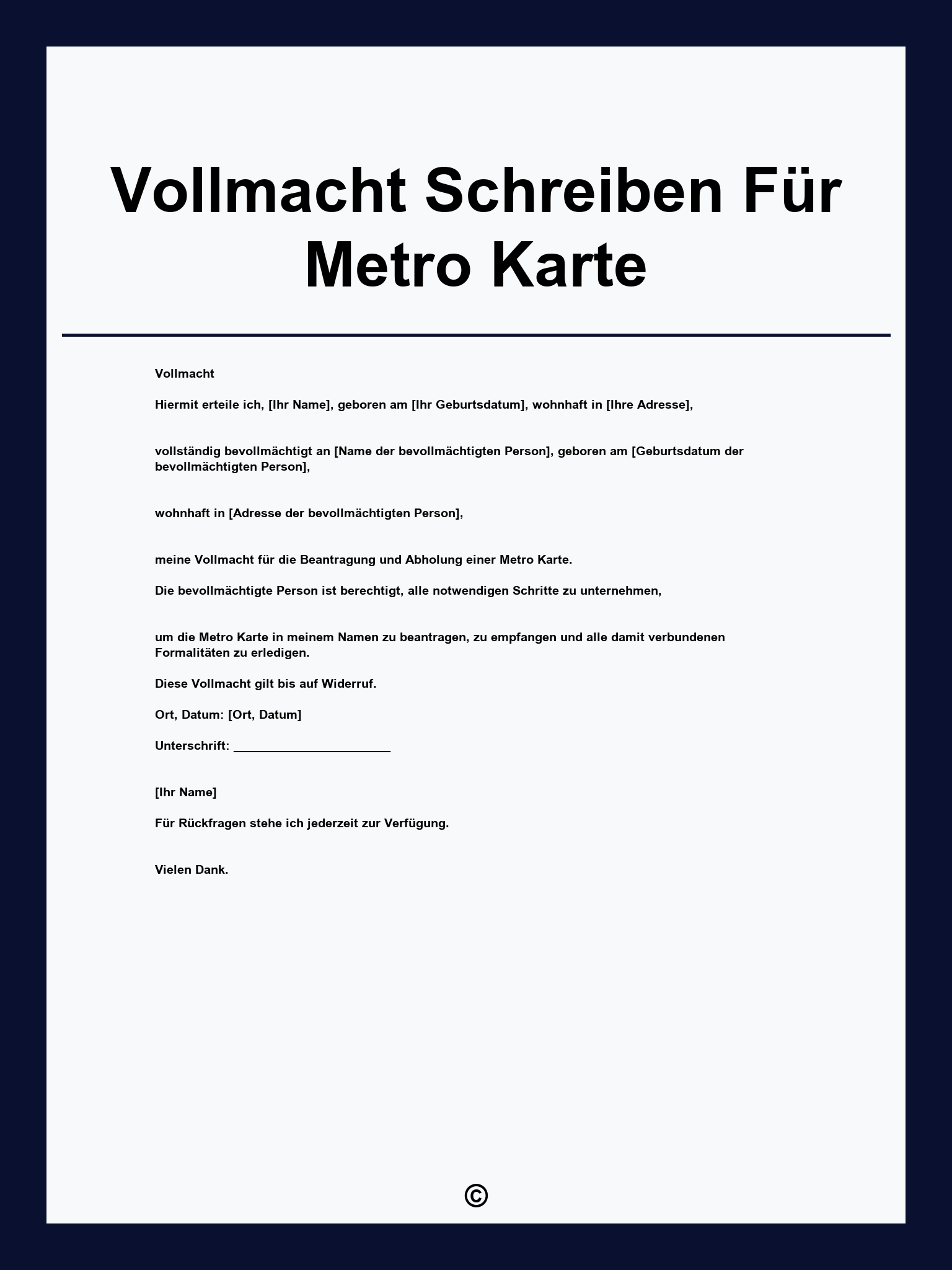 Vollmacht Schreiben Für Metro Karte